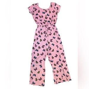💥Jenna & Jessie Pink Butterfly Print Kids Jumpsuit Size 8